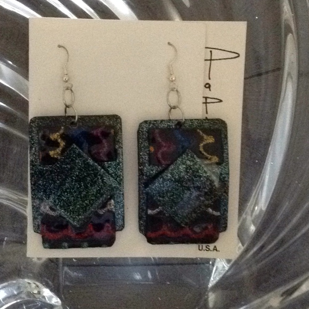Fusilli Art Metallic colors on black earrings